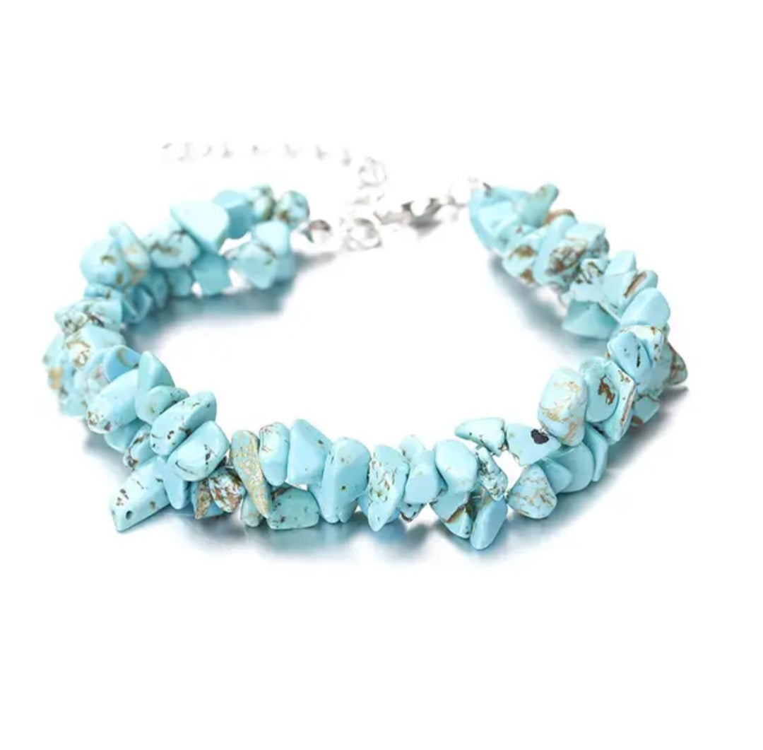 Natural Turquoise Stone Double Bracelet
