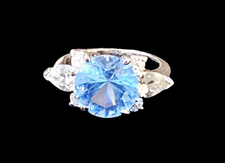 Silver Stainless Steel Blue Stone Ring